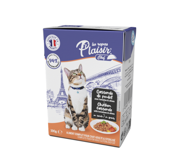 Plaisir Chef תבשיל חזה עוף עם עגבניות וזיתים לחתול 190 גרם
