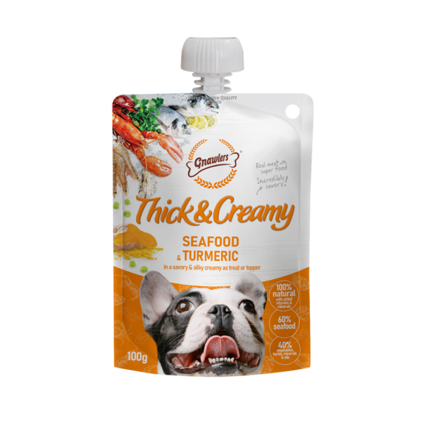 Thick & Creamy מחית לכלבים בטעם פירות ים וכורכום 100 גרם