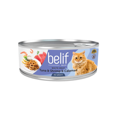 Belif מעדן טונה שרימפס וקלמרי ברוטב 80 גרם לחתול