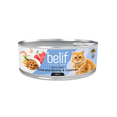 Belif מעדן טונה שרימפס וקלמרי בג'לי 80 גרם לחתול