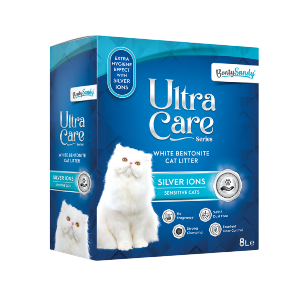 Ultra Care חול מתגבש לחתול יוני כסף ללא בישום 8 ליטר