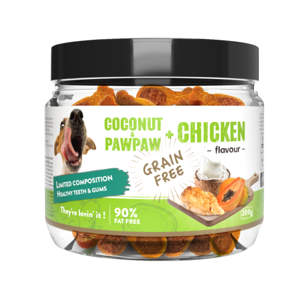 Nutri Twist חטיפי אילוף בקופסא ללא דגנים בטעם קוקוס דלעת ועוף 200 גרם