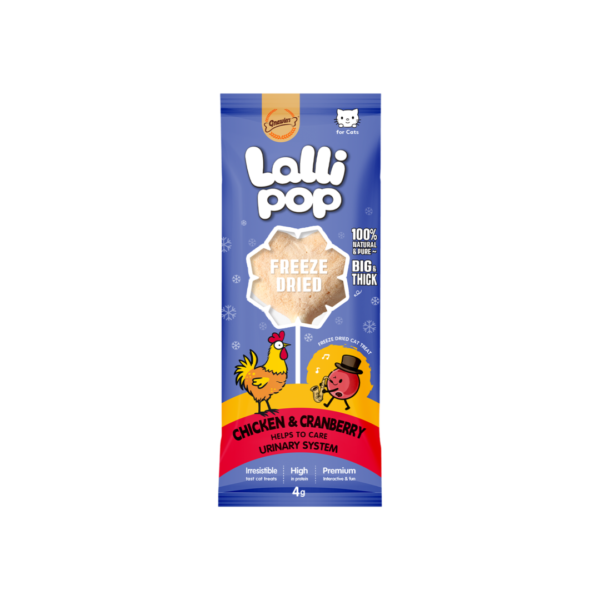 Lallipop חטיף סוכריה על מקל מיובש בהקפאה בטעם עוף וחמוציות לחתול