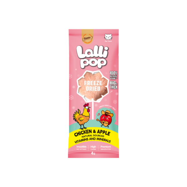 Lallipop חטיף סוכריה על מקל מיובש בהקפאה בטעם עוף ותפוח לחתול