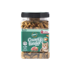 Crunchy Tender חטיף כריות לחתול בקופסא בטעם עוף וחלב 350 גרם