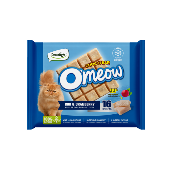 O’meow חטיף מיובש בהקפאה דמוי שוקולד קוד וחמוציות לחתול 10 גרם