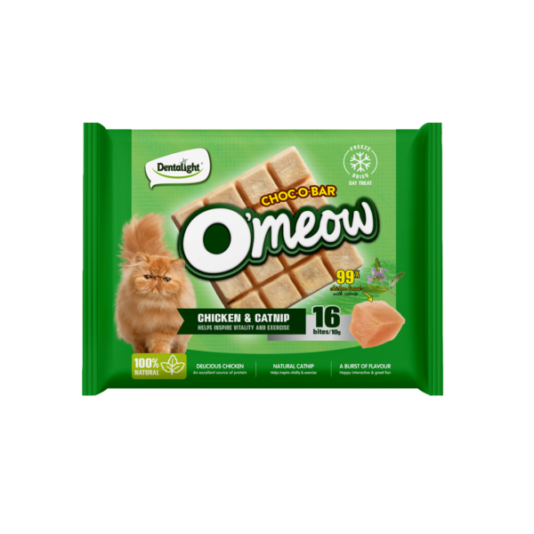 O’meow חטיף מיובש בהקפאה דמוי שוקולד עוף וקטניפ לחתול 10 גרם