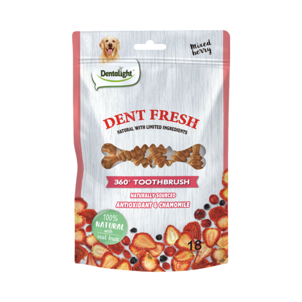 Dent Fresh חטיף דנטלי עם נוגדי חמצון וקמומיל בטעם פירות יער 150 גרם