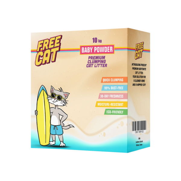 Free cat חול לחתולים מתגבש בניחוח טלק בקרטון 10 ק"ג
