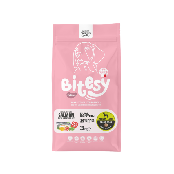 Bitesy מזון מלא לכלב בוגר סלמון דניס ואורז 3 ק"ג
