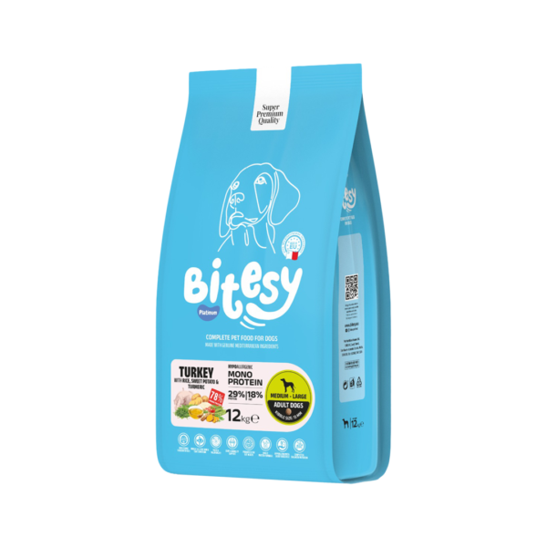 Bitesy מזון מלא לכלב בוגר הודו עם אורז בטטה וכורכום 12 ק"ג