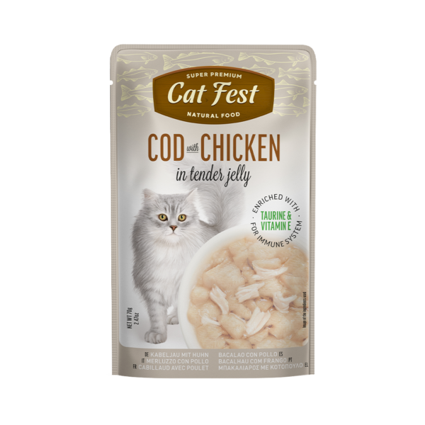 Cat Fest פאוץ' לחתול בטעם בקלה ועוף 70 גרם