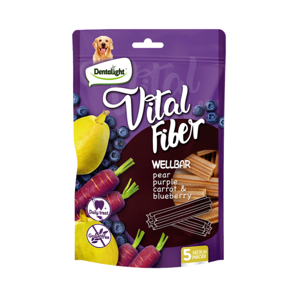 Vital Fiber חטיף דנטלי בצורת מקל לעיסה בטעם אגס, גזר סגול ואוכמניות 80 גרם
