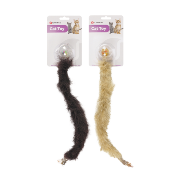 Flamingo צעצוע זנב פרוותי עם כדור לחתול