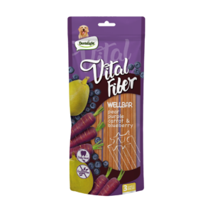 Vital Fiber מקל לעיסה דנטלי בטעם אגס, גזר סגול ואוכמניות 250 גרם