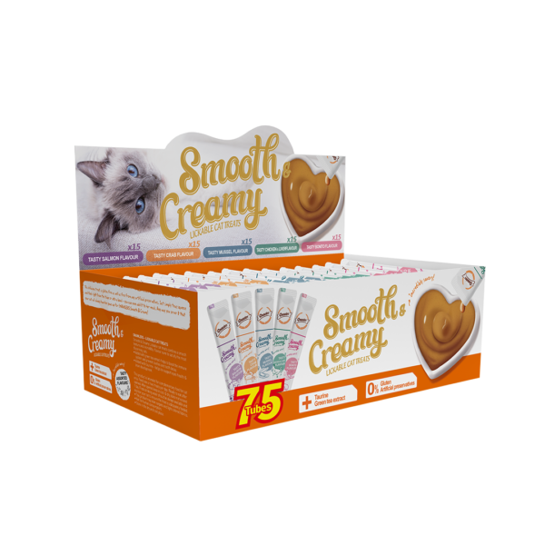 Smooth & Creamy חטיף קרם נוזלי לחתול מיקס טעמים בקרטון 75 יחידות