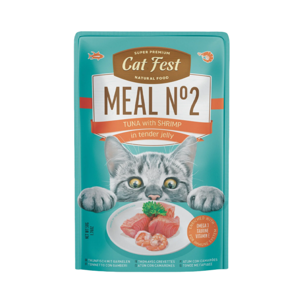 Cat Fest ארוחת נתחונים בג'לי טונה ושרימפס 50 גרם לחתול