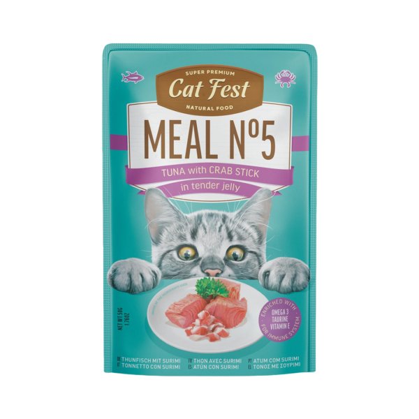 Cat Fest ארוחת נתחונים בג'לי טונה ומקלות סרטן 50 גרם לחתול